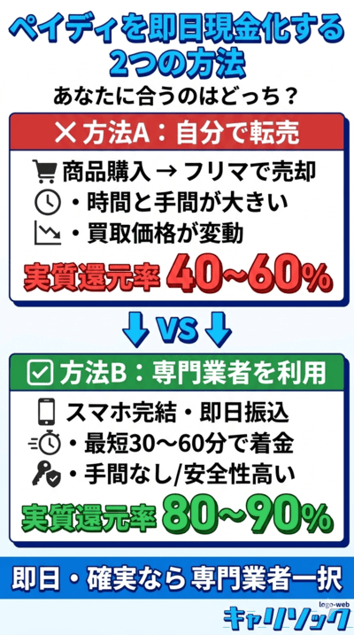 ペイディを即日現金化する2つの方法