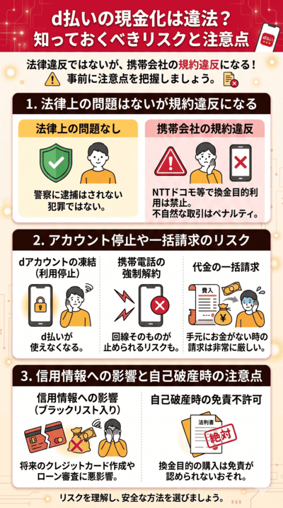 d払いの現金化は違法？知っておくべきリスクと注意点