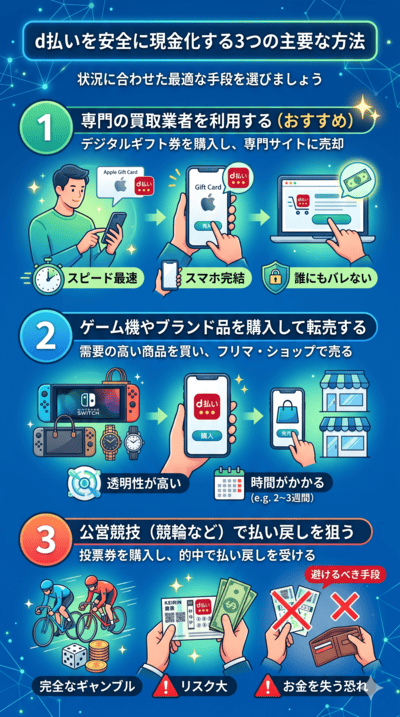 即日でd払い現金化！優良な買取業者を選ぶポイント
