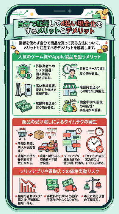 自分で転売してd払い現金化をするメリットとデメリット
