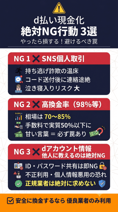 d払い現金化で絶対に避けるべきNG行動とは