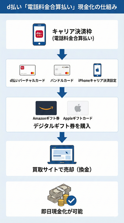 d払い「電話料金合算払い」現金化の手順と規約違反リスク