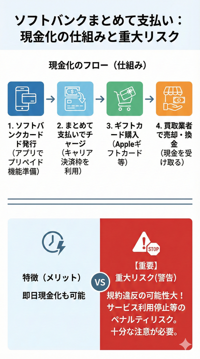 ソフトバンクまとめて支払いの現金化の仕組みとリスクのまとめ