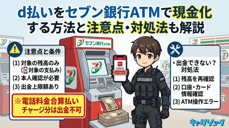 d払いをセブン銀行ATMで現金化する方法と注意点と出金できない場合の対処法を解説