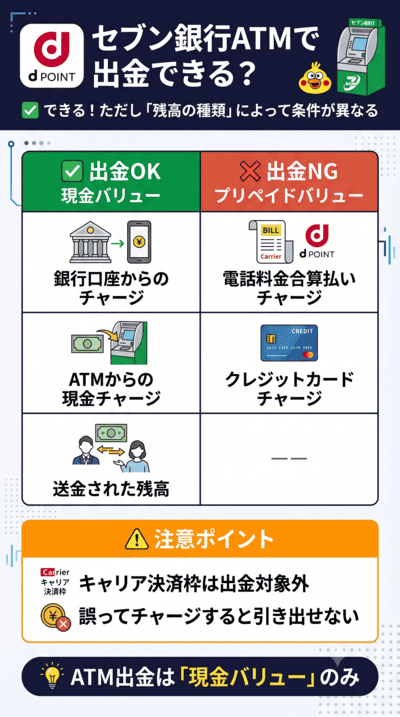 【結論】d払いはセブン銀行ATMで現金化できるが条件あり