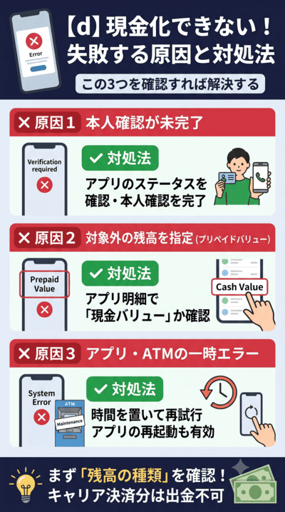 d払いの現金化ができない・失敗する原因と対処法