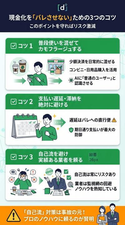 d払い現金化を「バレさせない」ためのコツ