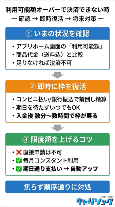 利用可能額の超過によって使えないケース｜ペイディが使えない