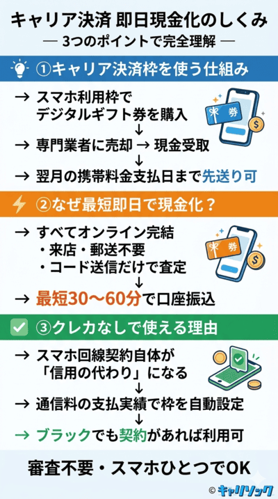 キャリア決済を即日現金化する仕組みと基本｜キャリア決済現金化
