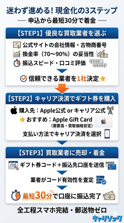 キャリア決済を現金化する具体的な3ステップ｜キャリア決済現金化
