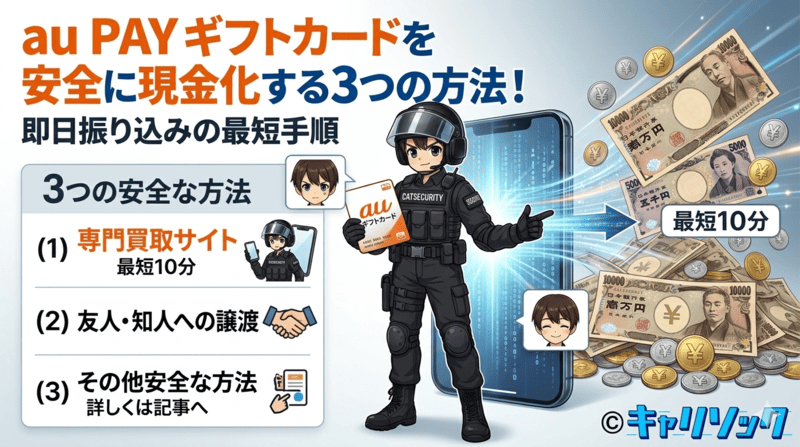 au PAY ギフトカードを安全に現金化する3つの方法！即日振り込みの最短手順