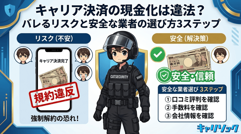 キャリア決済の現金化は違法？バレるリスクと安全な業者の選び方3ステップ