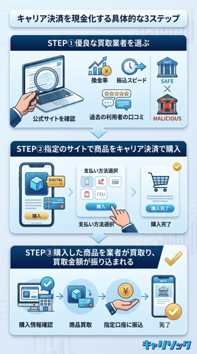 キャリア決済を現金化する具体的な3ステップ